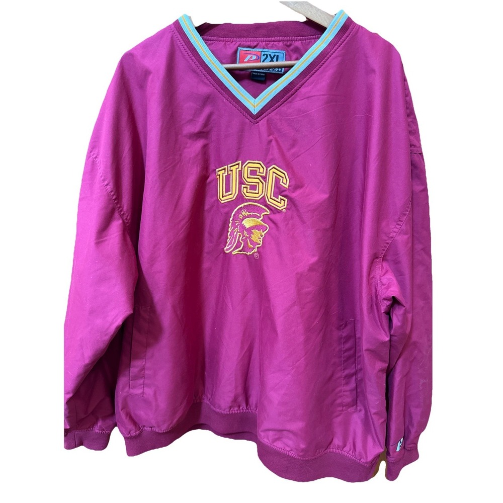Vintage Pro Player USC Trojans 2XL Pullover Vneck Jacket Windbreaker College